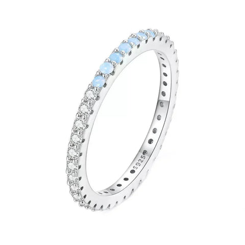 Bamoer 925 Sterling Silver Blue Simple Finger Ring Stackable Eternity Bands for Women Gift Platinum Plated Fine Jewelry BSR335