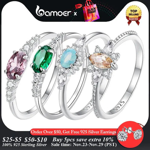 BAMOER 925 Sterling Silver Band Victorian Style Halo Engagement Rings for Women Luxury Wedding Jewelry