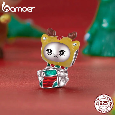 Bamoer 925 Sterling Silver Christmas Collection Snowman Bead Christmas Tree Gift Pendant Charms for Women Christmas Gift Jewelry