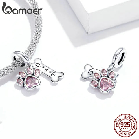 BAMOER 925 Sterling Silver Pet Animal Pendant Charm for Snake Bracelet or Necklace DIY Jewelry Making SCC1681