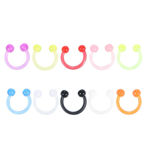 100Pcs/set Acrylic Nose Ring Septum Hoop Lip Rings Circular Barbell Horseshoe Ear Tragus Helix Earrings For Unisex Body Jewelry