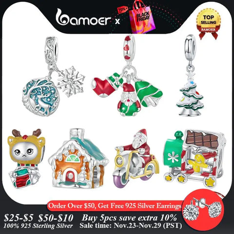 Bamoer 925 Sterling Silver Luminous Santa Claus Charm Christmas Tree Beads for Women Bracelet & Bangle DIY Christmas Gift
