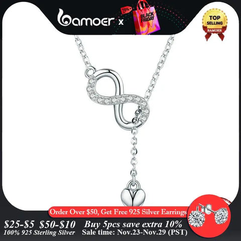 Bamoer 100% 925 Sterling Silver Infinity Love Pendant Necklaces Forever Love Neck Chain for Women Gift Fine Jewelry SCN223