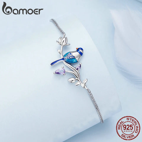 Bamoer 925 Sterling Silver Kingfisher Bracelet Original Design Bracelet Women Silver Jewelry for Party BSB127
