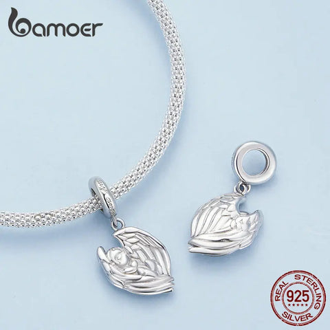 Bamoer 925 Sterling Silver Angel Baby Pendant Charms Eternal Heart Beads for Women Bracelet and Necklace DIY Fine Jewelry