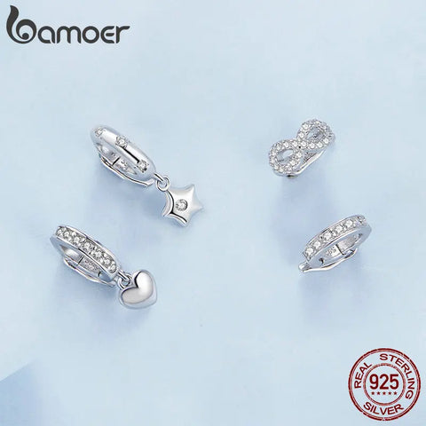 Bamoer 925 Sterling Silver Infinite Love Buckle Spacer Bead Heart-Shaped Silicone Clasp for Bracelet DIY Jewelry Gift Making