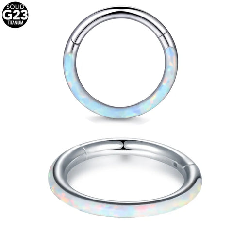 10Pcs G23 Titanium Hinged Segment Nose Ring Opal Stone Ear Cartilage Tragus Daith Rook Helix Earring Piercinng Nariz Septum Ring