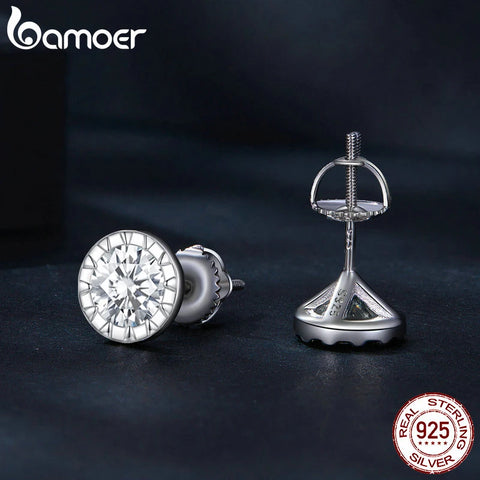 BAMOER Moissanite Stud Earrings, Brilliant Round Cut Lab Created Diamond 925 Silver Earrings Platinum Plated for Women