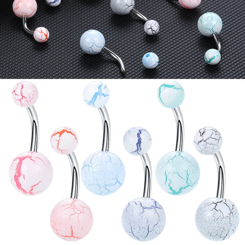 6Pcs/set Colorful Acrylic Ball Belly Piercing Set 316L Surgical Steel Bar Belly Button Ring Navel Piercing Body Jewelry 14G