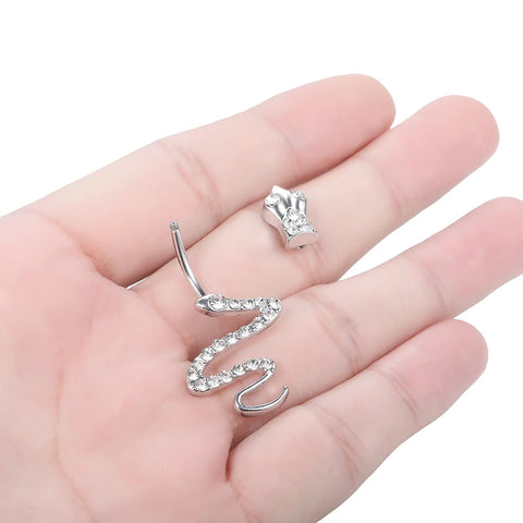 1Pc Stainless Steel Snake Design Belly Button Ring Rhinestone Dangle Navel Ring Piercing Sexy Women Body Jewelry 14G