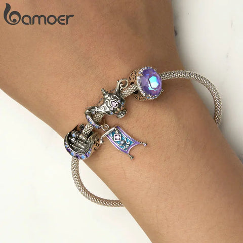 Bamoer 925 Sterling Silver Moonlight Castle Bead Magic Carpet Pendant Lamp Charm for Bracelet DIY Fine Jewelry Gift