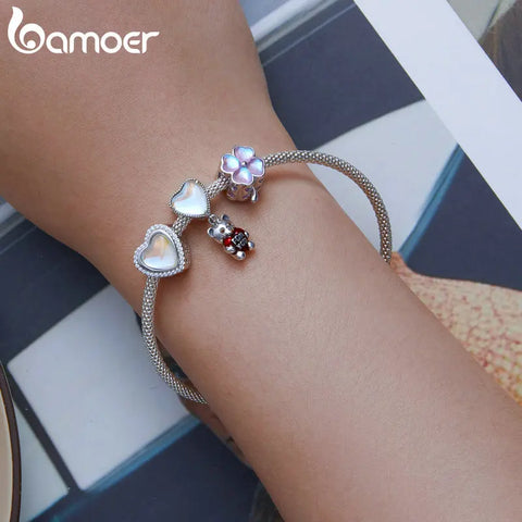 Bamoer 925 Sterling Silver Heart Balloon Bear Pendant Charms Four-leaf Clover Bead for Women Bracelet Bangle DIY Fine Jewelry