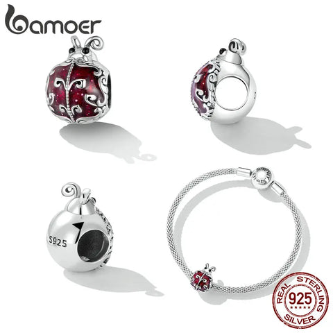 Bamoer 925 Sterling Silver Ladybug Charm fit DIY Bracelet & Bangle Turtle Pendant Jewelry Birds Pendant Animal Charms Collection