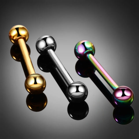 2Pcs/lot Stainless Steel Tongue Ring Piercing Nipple Barbell Ring Colorful Helix Ear Tragus Cartilage Piercing Body Jewelry