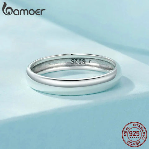 BAMOER 925 Sterling Silver Minimalist Metallic Luster Ring Stackable Simple Finger Ring for Women Hypoallergenic Jewelry Gift