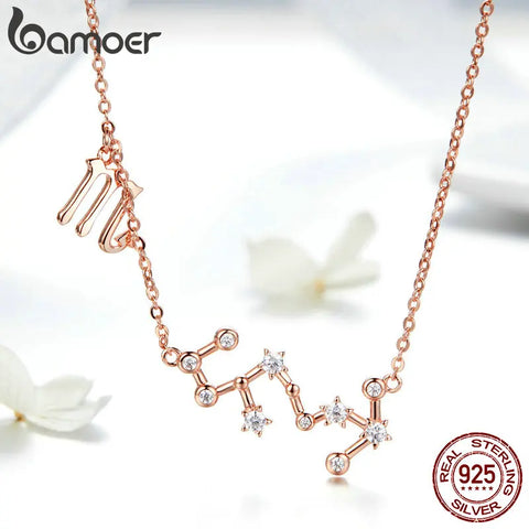 Bamoer 925 Sterling Silver Crystal Taurus Capricorn Scorpio Twelve Constellation Pendant Necklace for Women Birthday Jewelry