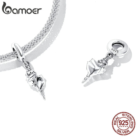 Bamoer 925 Sterling Silver Conch Pendant fit for DIY Making Bracelet & Bangle Summer Beach Series Silver Charms Fine Jewelry