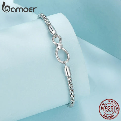 Bamoer 925 Sterling Silver Infinite Love Basic Bracelet Platinum Plated for Women Valentine's Day Gift SCB260