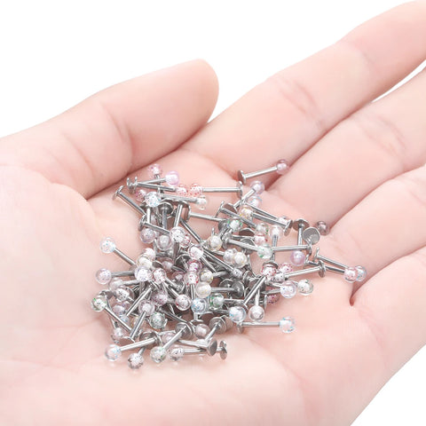 90Pcs/lot Acrylic 3mm Ball Monroe Lip Stud Ring Tragus Helix Conch Cartilage Earring Piercing Body Jewelry For Women Men