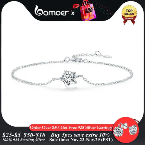 Bamoer 1CT Moissanite Bracelet Trendy 925 Sterling Silver Chain Charms For Women 2023 Classic Jewelry