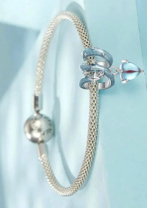BAMOER Meteor Star Charm for Charm Bracelet, 925 Sterling Silver Heart Pendant Blue Charm with Skin-Friendly Moonstone