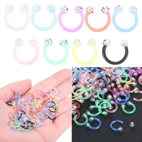 90Pcs/set Acrylic Horseshoe Circular Septum Nose Ring 16G Nipple Hoops Nose Septum Eyebrow Ear Piercing Body Jewelry Wholesale