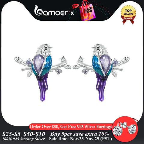 BAMOER Bird Earrings for Women 925 Sterling Silver Cute Animal Dangle Stud Earrings Jewelry Gifts for her