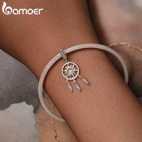 Bamoer 925 Sterling Silver Dream Catcher Pendant Charms Sun Beads for Women Original Bracelet and Necklace Fine Jewelry