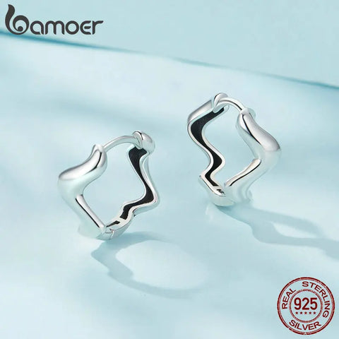 Bamoer 925 Sterling Silver Twisted Line Ear Buckles Geometric Wave Hoop Earrings for Women Girls Original Design Fine Jewelry