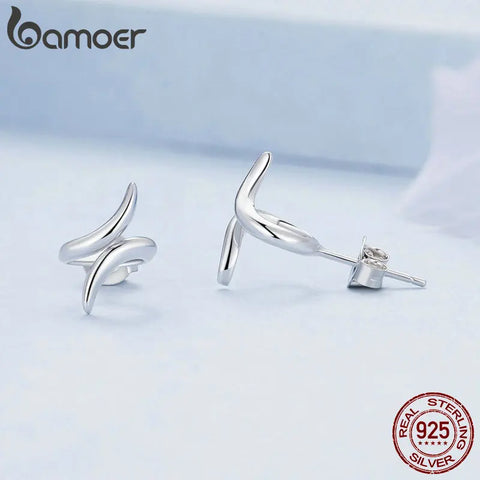 Bamoer 925 Sterling Silver Anti-lost Earphone Earrings Geometric Stud Earrings Platinum Plated Fashion Jewelry for Women Party