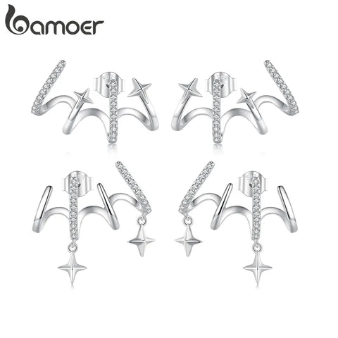 Bamoer 925 Silver Needle Multi-layer Zircon Stud Earrings Simple Star Earrings for Women Original Design Fine Jewelry YIE223