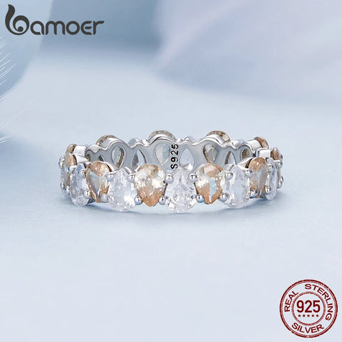 Bamoer 925 Sterling Silver Water-drop Zircon Ring Brilliant Finger Ring for Women Engagement Exquisite Fine Jewelry