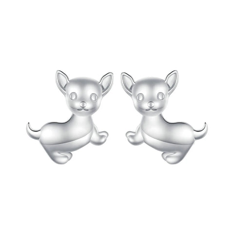 Bamoer 925 Sterling Silver Cute Chihuahua Stud Earrings Lovely Dog Platinum Plated Earrings for Women Party Fine Jewelry