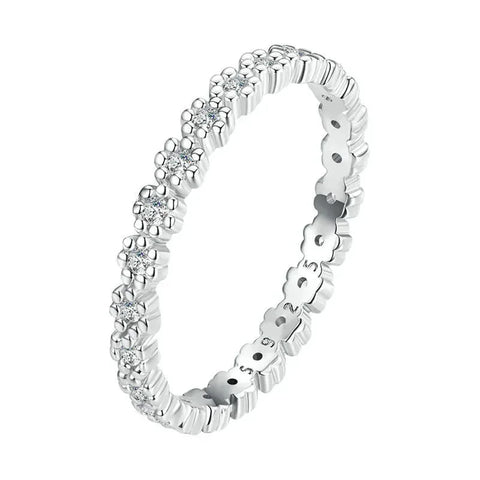 Bamoer 925 Sterling Silver Clear Zircon Wreath Finger Ring Flower Rings for Women Birthday Gift Fashion Fine Jewelry BSR346