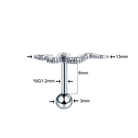 1Pc Surgical Steel Snake Tragus Piercing Earring Cross Cartilage Piercing Stud Helix Jewelry Conch Rook Lobe Earring Labret Stud