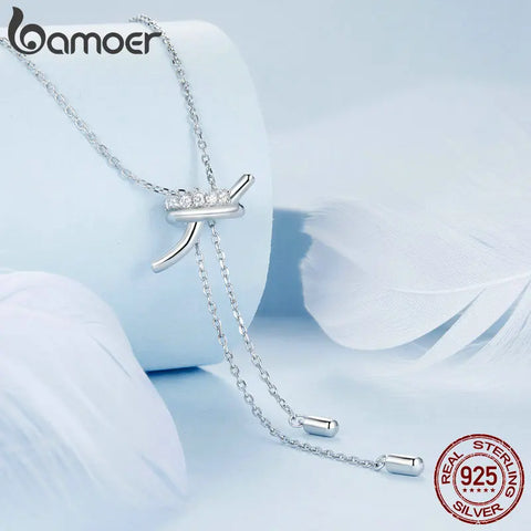 BAMOER 925 Sterling Silver Adjustable Knots Pendant Necklace Y Shape Neck Chain for Women Original Design Trendy Jewelry Gift