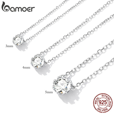 Bamoer Gorgeous Shiny Choker 100% 925 Sterling Silver Geometric Cut Sparkling Zircon Pendant Necklace Wedding Jewelry 17.7″