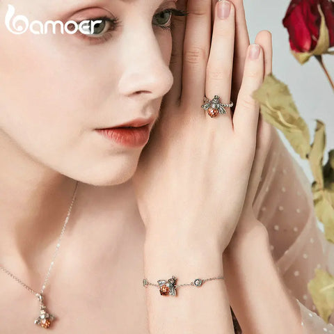 BAMOER Classic New 925 Sterling Silver Orange Wing Animal Bee Pendants fit  Bracelet for Women Accessories SCC035