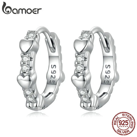 Bamoer Authentic 925 Sterling Silver Star Zircon Ear Clips for Women Heart Cubic Stone Ear Buckles Fine Jewelry Wedding Gift
