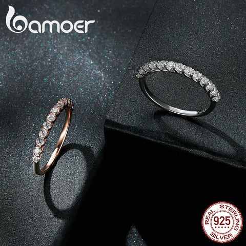 BAMOER Moissanite Ring Half Eternity Band for Women 925 Sterling Silver Diamond Wedding Engagement Ring