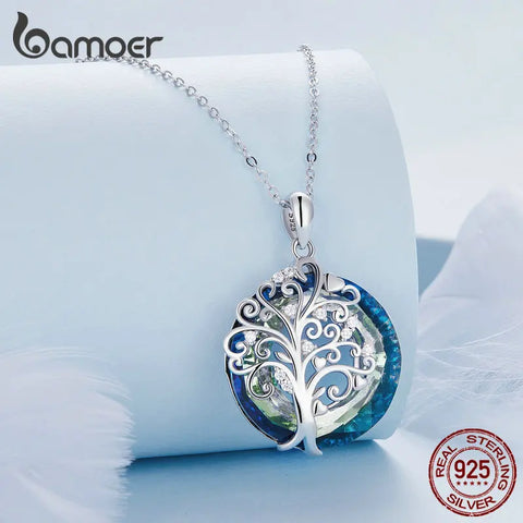 Bamoer 925 Sterling Silver Angel Ring Devil's Eye Pendant Necklace Tree of Life Neck Chain for Women Platinum Plated Jewelry