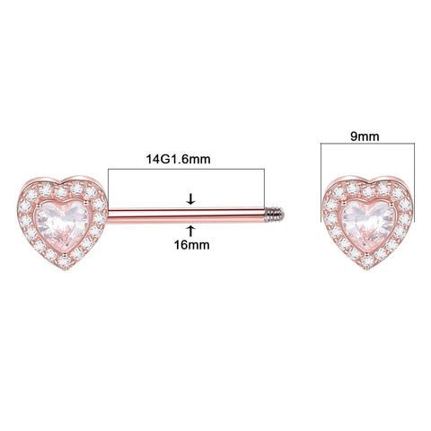 1Pc Stainless Steel Nipple Piercing Barbell Ring External Thread Crystal Rose Gold Color Heart Nipple Ring Body Jewelry 16mm