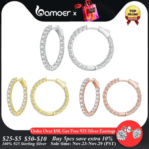 BAMOER 14K Gold Plated Hoop Earrings Big Round Loops Earrings Dainty Halo CZ Women Ear Jewelry