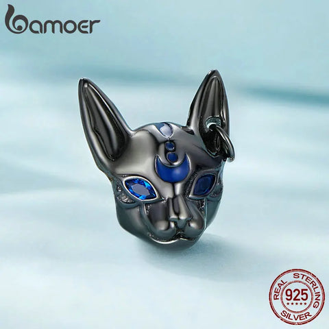 Bamoer 925 Sterling Silver Egyptian Cat God Charms Black Gold Plated Cute Animal Beads for Women Bracelet and Bangle DIY