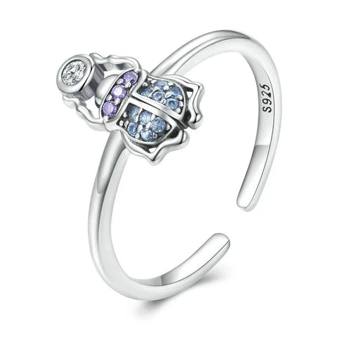 Bamoer 925 Sterling Silver Scarab Opening Ring Insect Adjustable Finger Ring for Women Pave Setting CZ Fine Jewelry SCR903