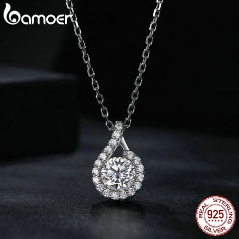 BAMOER Moissanite Necklaces for Women, 925 Sterling Silver Moissanite Platinum Plated Dainty Necklace for Women(17.7 inches)