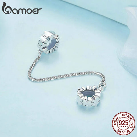 Bamoer 925 Sterling Silver Jigsaws Safty Chain for Women Bracelet Necklace DIY  Accessories
