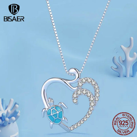 BISAER 925 Sterling Silver Turtle Jewelry Set Necklace Earrings Plated Platinum For Women Elegant Beach Party Fine Jewelry Gift