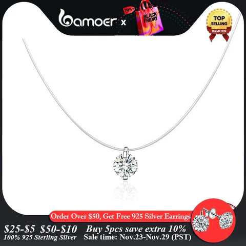 bamoer Silver Invisible Chain Necklaces pendants Rhinestone Choker Necklaces Transparent Fishing Line Collier Femme SCN332