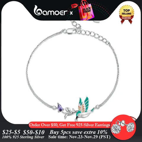 Bamoer 925 Sterling Silver Original Design Bracelet for Women Kingfisher Bracelet Silver Jewelry for Party BSB126
